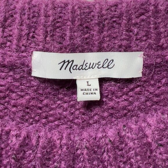 Madewell Simone Crewneck Pullover Sweater Womens Sz L Purple Balloon Sleeve - Picture 6 of 10